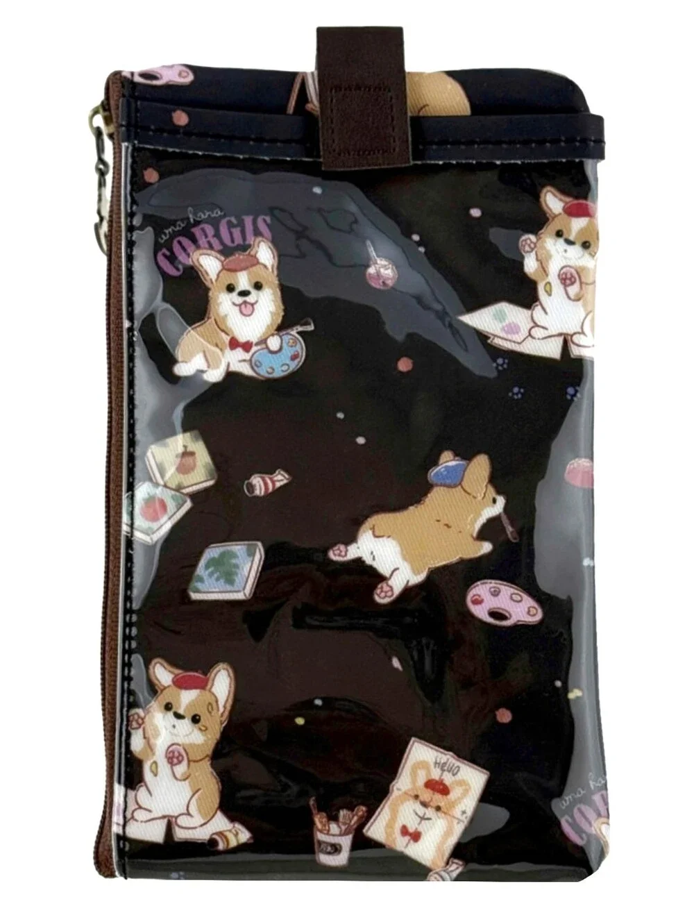 Waterproof Corgi Artist Phone Case Pouch W/ Neck Strap